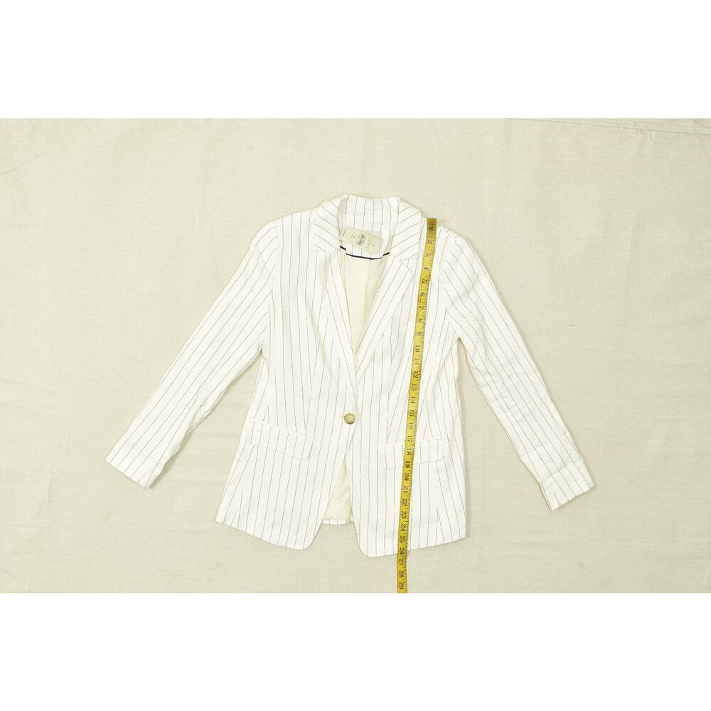 LOFT Petite Size 2P White Pinstripe Linen Blend One-Button Blazer - Picture 3 of 8